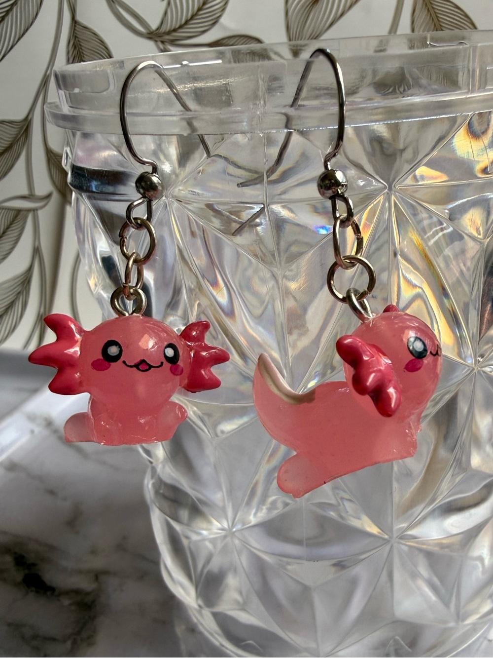Pink Axolotl Dangle Earrings – Cute Accessories